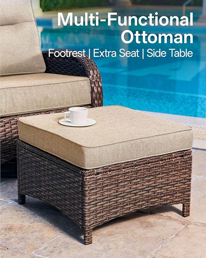 8-Piece Patio Furniture Set with 6-Inch Thick Cushions, High Back Outdoor Couch and Arm Chairs, All-Weather Conversation Set for Porch, Deck, Yard, Pool in Beige