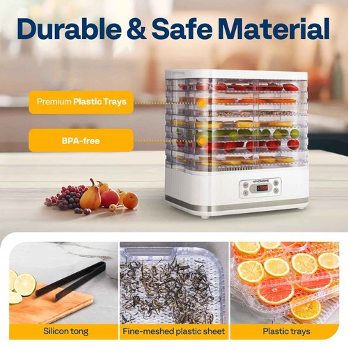 VIVOHOME Electric 8 Trays Food Dehydrator, 400W Hydrator Machine with 72H Digital Timer and Temperature Control for Fruit Vegetable Meat Jerky Herb Beef Mushroom, White