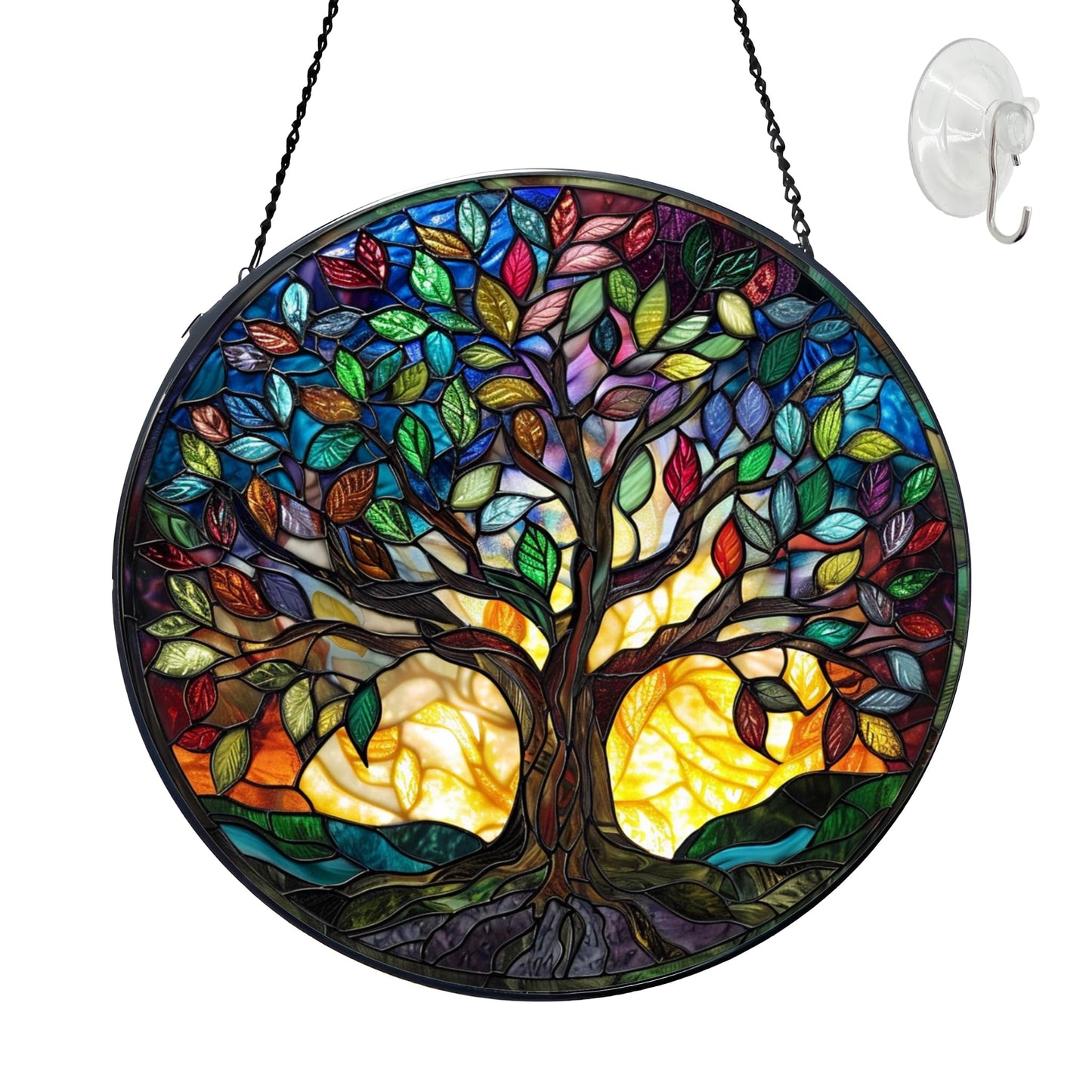 Tree of Life Suncatcher Stained Glass Window Hanging Suncatchers 7.87 Inch Stained Glass Ornament for Home Decor Indoor Wall Art for Women Mother Grandmother Friends