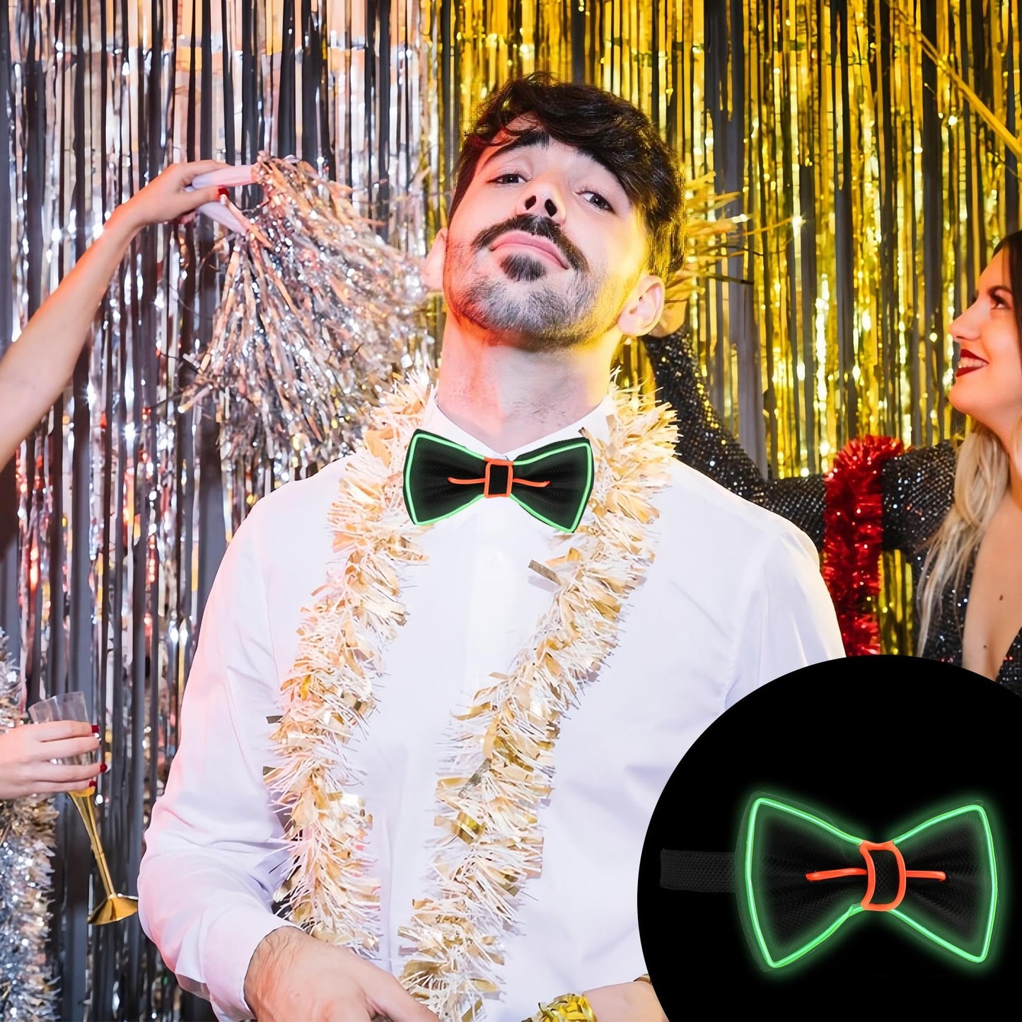 Oybete Light up BowTie For Masquerade parties Led Bow Tie For Men Women Rave Outfits Glow in The Dark Neon Accessories,Costume,Gifts (Green Red BowTie)