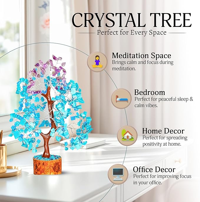 YATSKIA Turquoise and Amethyst Crystal Tree of Life - Gemstones and Crystals - Crystal Decor - Good Luck Gifts