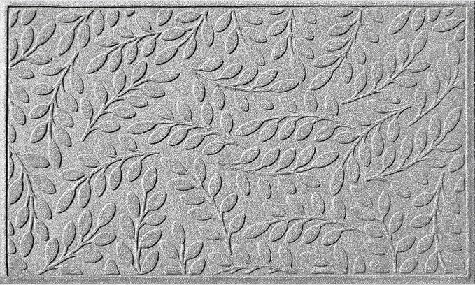 Bungalow Flooring WaterHog Door Mat, 3' x 5' Made in USA, Durable and Decorative Floor Covering, Skid Resistant, Indoor/Outdoor, Water-Trapping, Brittney Leaf Design, Medium Grey