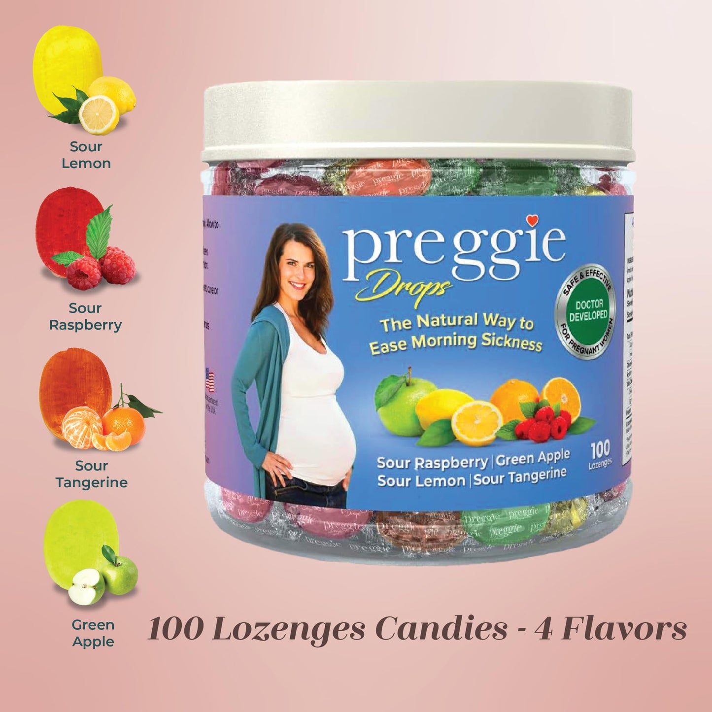 Preggie Pop Drops Pregnancy Nausea Relief Morning Sickness Candy with Essential Oils for Pregnant Women – Flavor Variety Pack, 100 Count