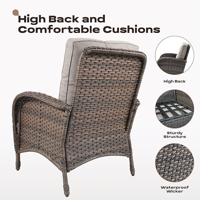 Rilyson Wicker Patio Furniture Set - 5 Piece Balcony Furniture Set with Hidden Ottomans, Rattan Outdoor Patio Chairs with Side Table for Porch Deck Poolside Garden Brown/Beige