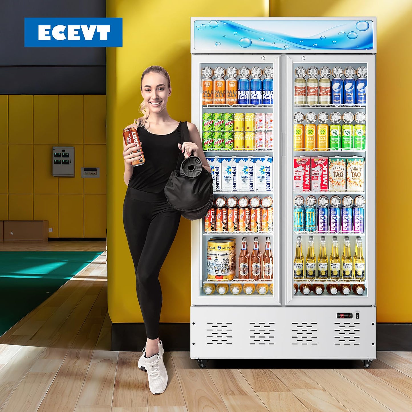 ECEVT 41.34'' W Commercial Beverage Refrigerators, 30 Cu.ft Glass Door Refrigerator Commercial with LED Light and 10 Shelves, Display Refrigerator for Restaurant Store Cafe Bar, White