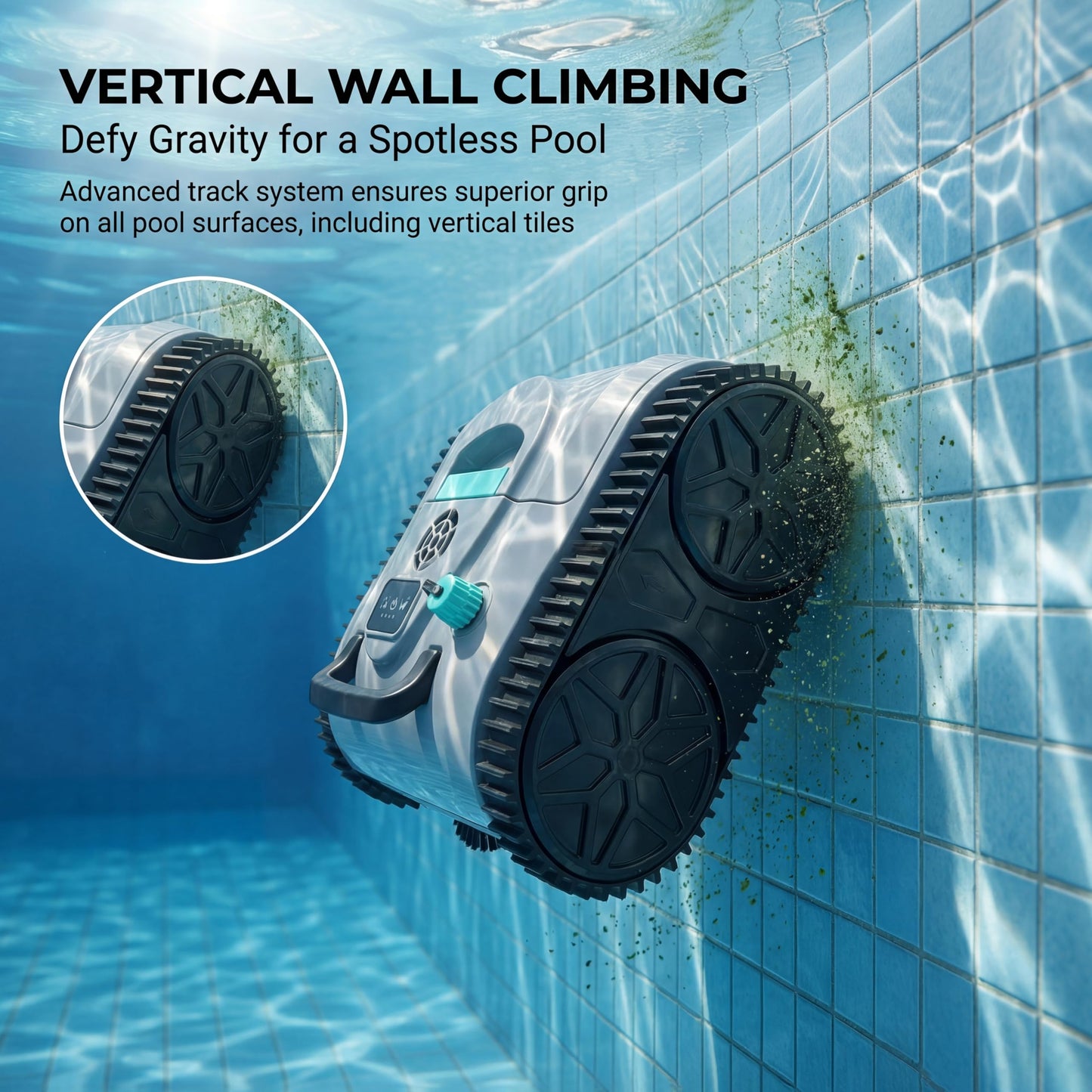 Hinice Cordless Pool Cleaner Robot for Wall & Waterline Cleaning, Automatic Pool Vacuum Cleaner for Inground & Above Ground Pools up to 3200 sq.ft, 120 Mins Runtime, IPX8 Waterproof