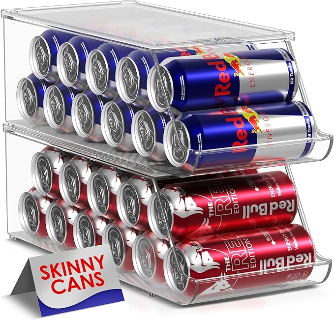 Sorbus Skinny Soda Can Organizer for Refrigerator - Stackable Slim Can Holder Dispenser with Lid for Fridge, Pantry, Freez...