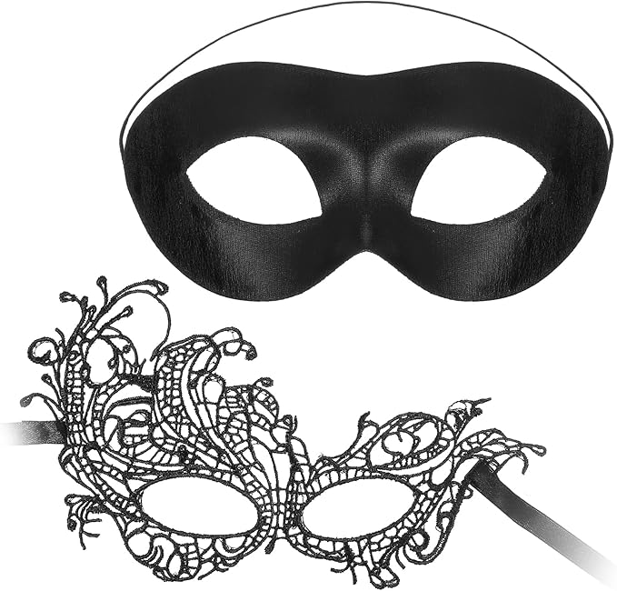 Heclia 2PCS Masquerade Masks for Women Couples Masquerade Lace Mask Set Venetian Halloween Masks for Women and Men Plastic...
