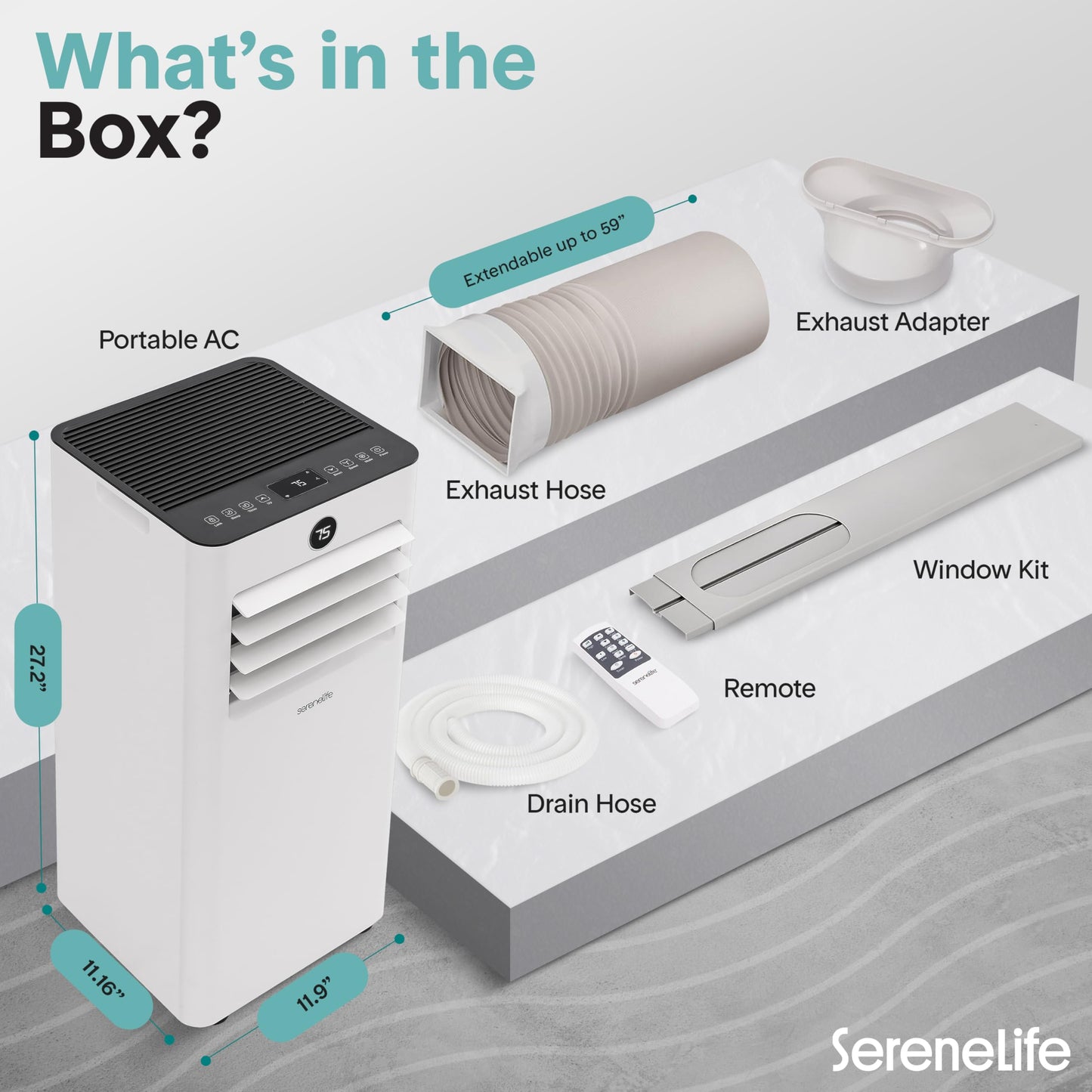 SereneLife 8000 BTU Portable Air Conditioner, Small AC Unit with Dehumidifier and Fan, Mini AC Unit with 350 Sq. Ft. Coverage, Timer Settings Up to 24 Hours and Window Mount Kit for Room