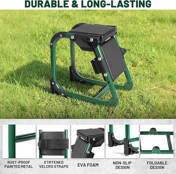 H-OMMEASSY Garden Kneeler and Seat, Foldable Gardener Stool with Soft Kneeling Pad, Ergonomic Knee Seat for Gardening Farm Work, Multifunctional Gardening Gifts for Women Mom Men Seniors