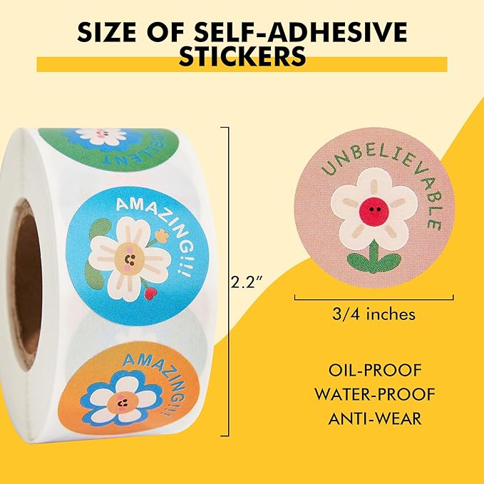 3 Roll Reward Stickers, 1500 Pcs Motivational Stickers for Kids, School Supplies Roll Sticker for School Classroom, 24 Designs (Each Measure 1” in Diameter), Include Dinosaur/Unicorn/Flower Patterns