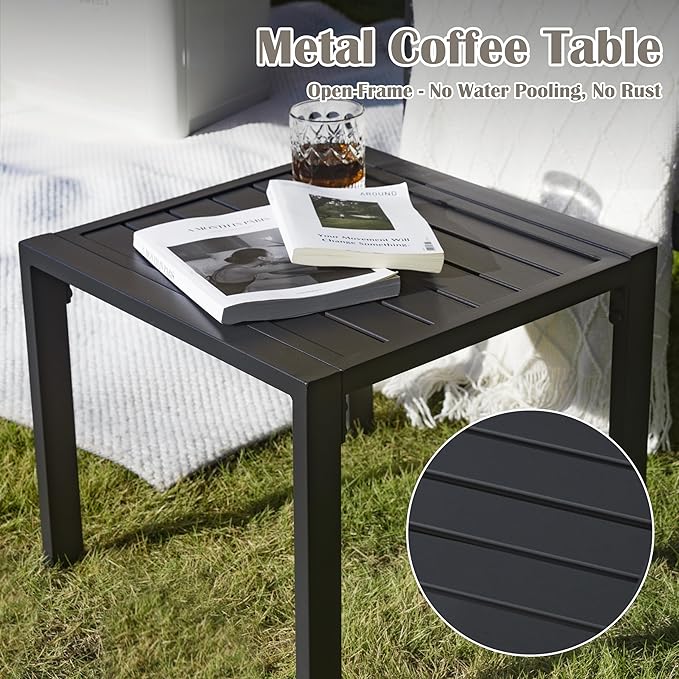 PATIOCHIC 3 Pieces Rattan Outdoor Furniture Set, All-Weather Patio Conversation Set with Warm Grey Cushions and Coffee Table for Garden, Backyard, Balcony, Poolside