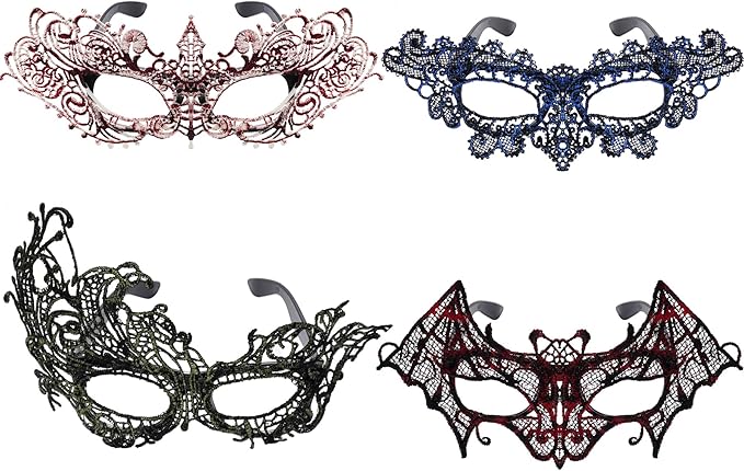 Cnomg Venetian Mardi Gras Mask Set - Glasses for Women - Lace Masquerade Eyemask for Party & Halloween