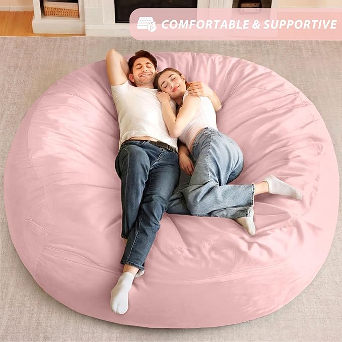 HABUTWAY XX-Large Bean Bag Chair: Giant 7' Memory Foam Furniture Bean Bag Chairs for Adults with Microfiber Cover 7Ft（Pink）