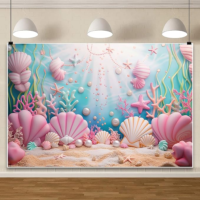 AOFOTO Pink Birthday Decorations Backdrop for Girls Party Seashell Pearl Happy Birthday Banner Underwater World Kids Baby ...