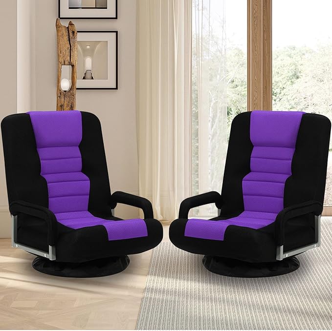 ACIPENSER Swivel Gaming Chair Multipurpose 2PACK Floor Gaming Chair for Playing Video Games, TV, Reading w/Armrest Lumbar Support & 6 Adjustable Postion Backrest for Adults & Kids,Purple
