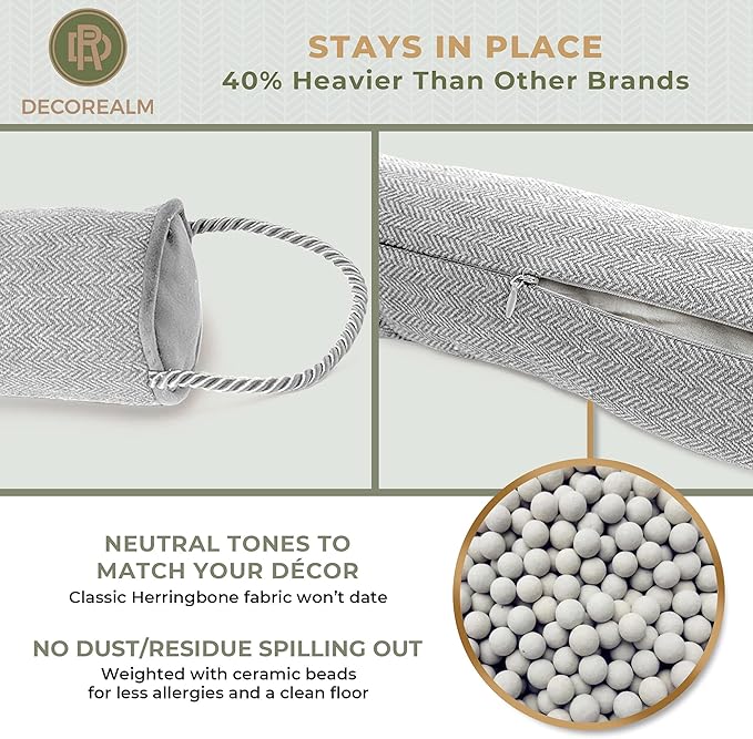 Under Door Draft Stopper and Blocker, Draft Guard for Doors and Windows, Decorative Fabric Cylinder Blocker Provides Weighted Door Insulation by DECOREALM (Grey, 36 Inches)