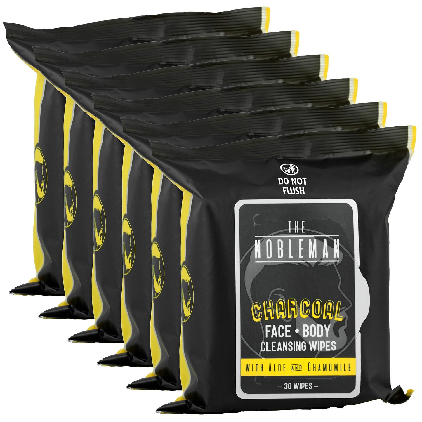 The Nobleman Cleansing Wipes - Chamomile Scent, 6 Pack (180 ct), Charcoal Color