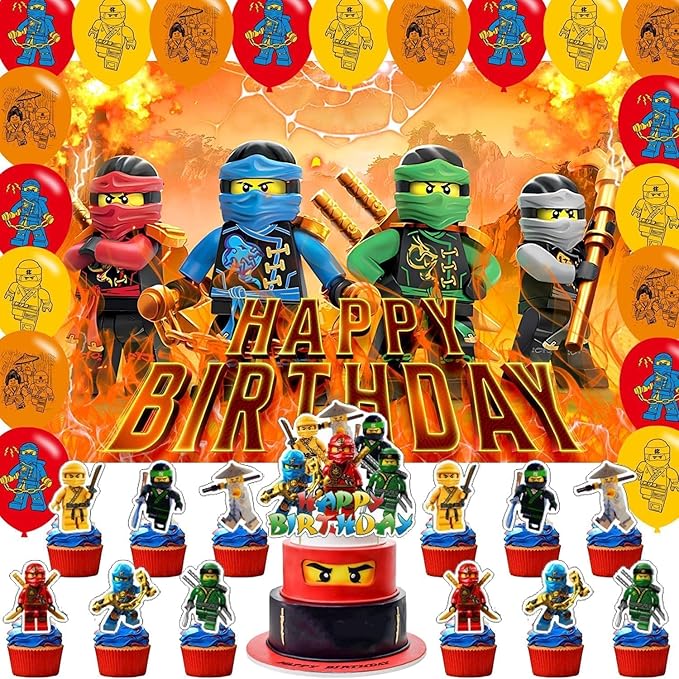 𝗡𝗶𝗻𝗷𝗮 Birthday Backdrop,Hero Poster for Cartoon Ninja Theme Party Decorations Cartoon Birthday Supplies Background St...