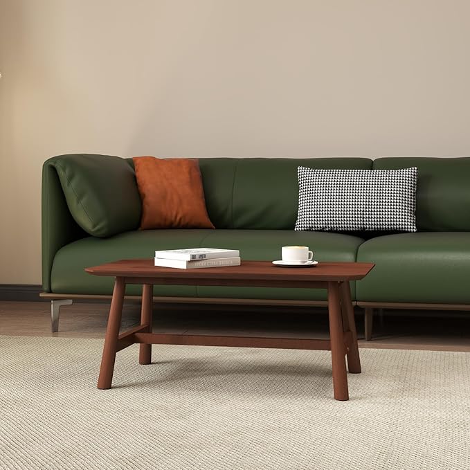 HEAH-YO 35.5” Coffee Table, Rectangle Coffee Tables with Wood Legs for Living Room Bedroom, Walnut Color