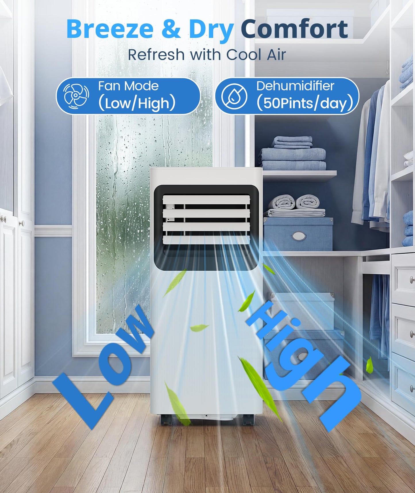 8000 BTU Portable Air Conditioner, 4-in-1 AC Unit Cools 350 Sq.Ft, Quiet Air Conditioner with Dehumidifier & Fan, LED Display, Remote, 24H Timer, Window Kit for Bedroom Office Dorm