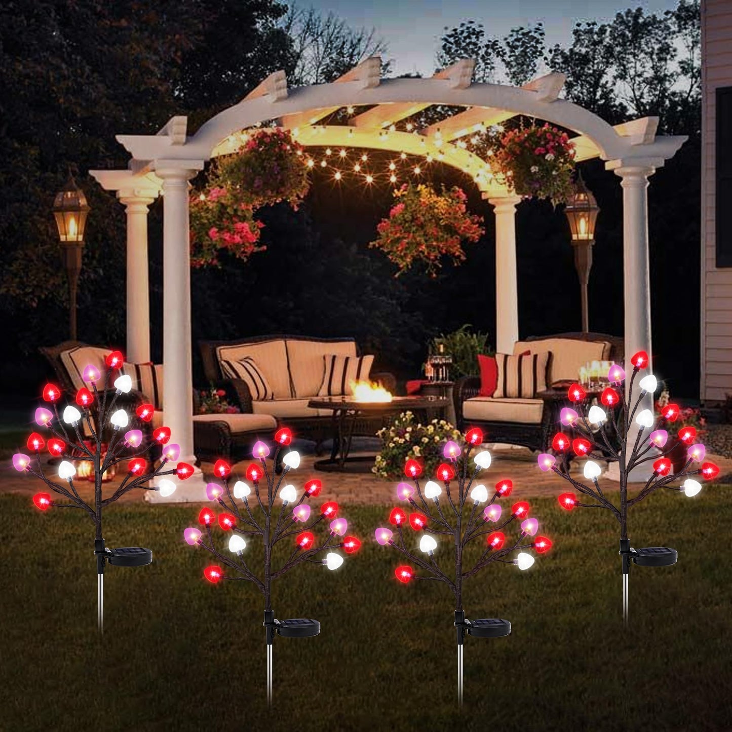 2 Pack Valentine's Day Solar Outdoor Lights, Valentines Day Decor Red Pink White Heart Solar Valentine Lights, Valentines Day Solar Decorations Outdoor Garden Lawn Yard Decorations