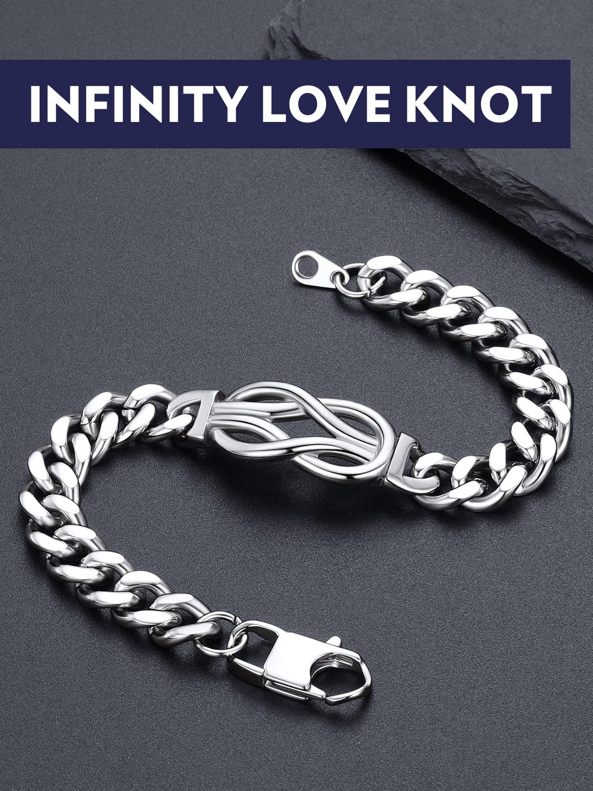 Bandmax Gift for Him BF Husband Infinity Love Knot Chain Bracelet with Love Message Card Luxury Look Mens Link Bracelets 9 Inch Ideal Gift for Valentines Day Christmas Father's Day