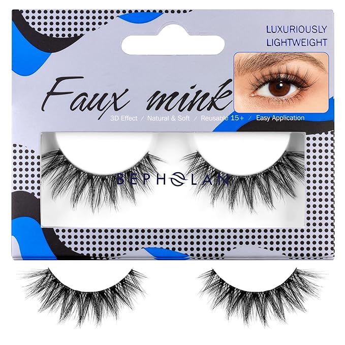 Bepholan False Eyelashes Eye 1 Pair Natural Look,3D Fluffy False Lashes Soft Band Faux Mink Strip Lashes Thick Fake Eye Lashes（CVJ02）