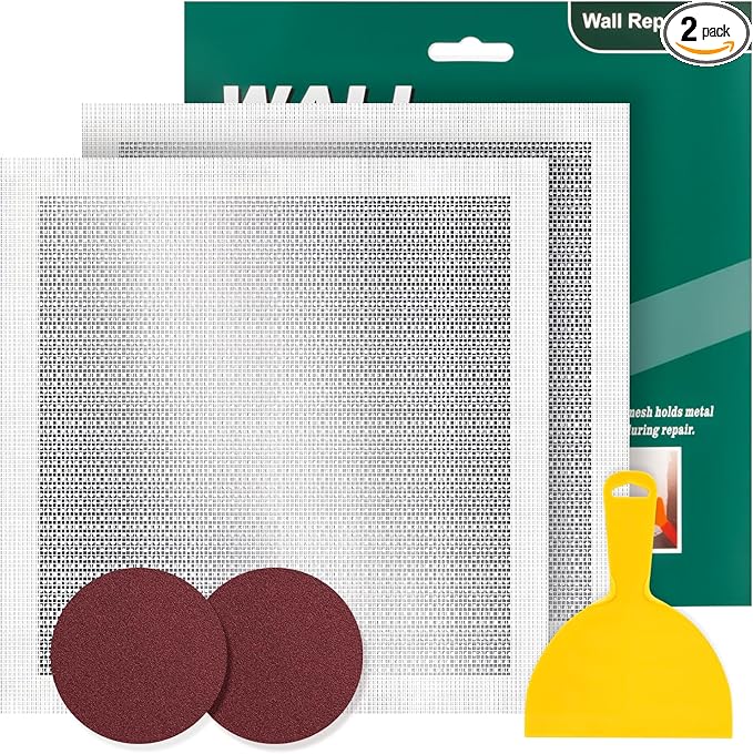 12 Inch Drywall Repair Kit, Self-Adhesive Mesh Drywall Repair Patch, The Wall Repair Kit with Scraper and Sandpaper is Suitable for Repairing Large Holes in Walls and Ceilings, Wall Hole Repair Tool
