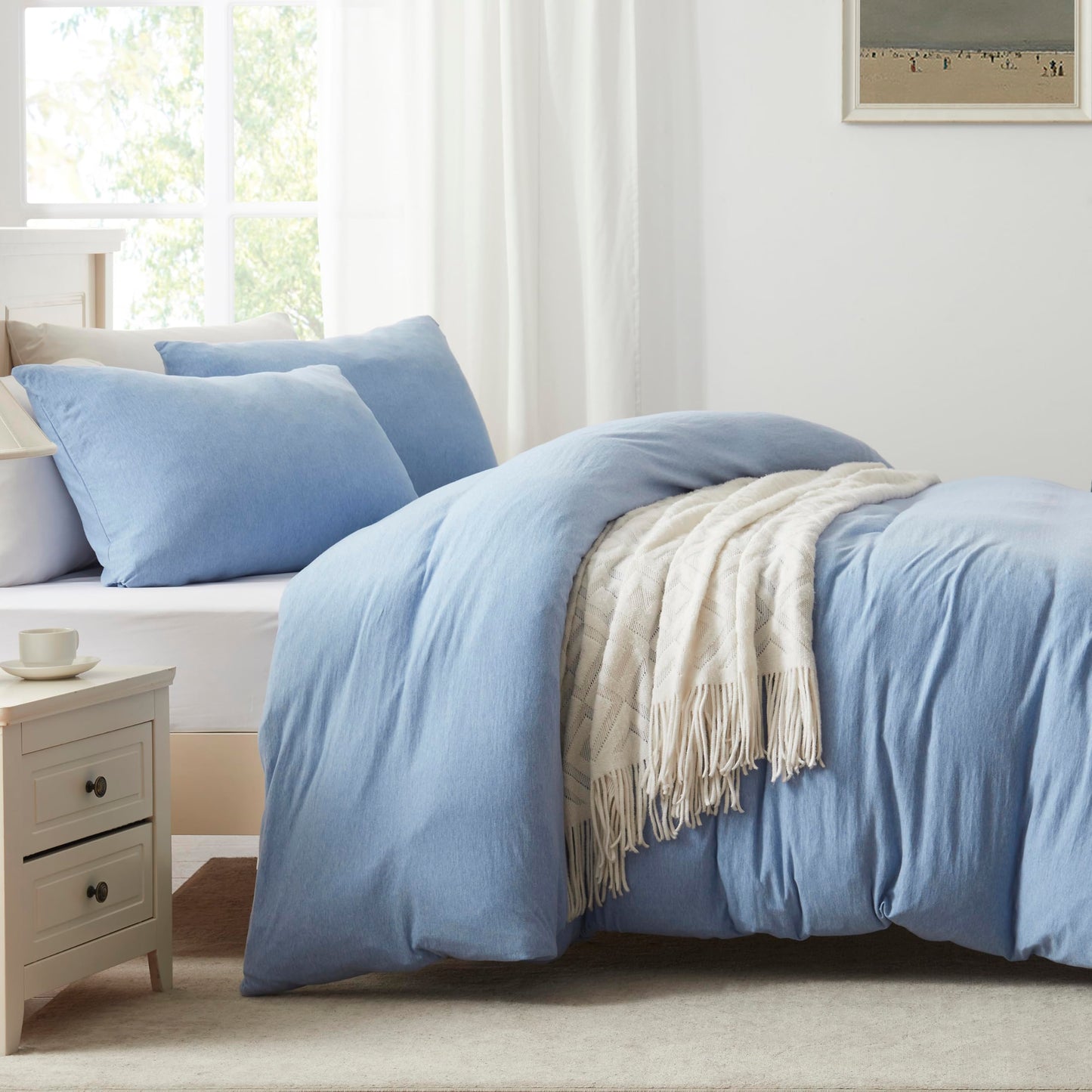 Household 100% Jersey Cotton Pillowcase 20”x36”-Light Weight, Comfortable, Super Soft Pillow Case with Envelope Closure Set of 2 (Beige Blue, King Size Pillowcase)