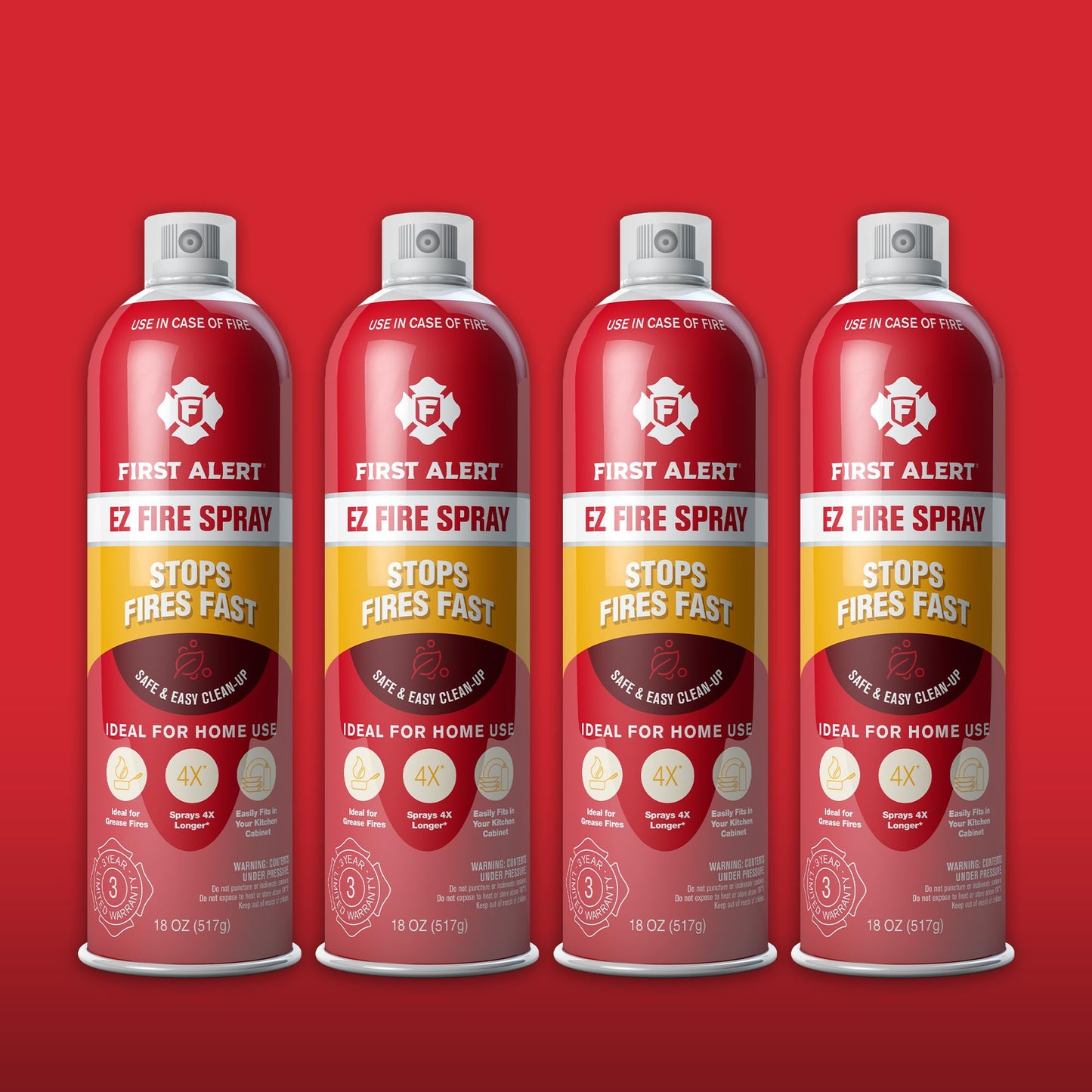 First Alert EZ Fire Spray, Extinguishing Aerosol Spray, AF400 Red 18 Ounce (Pack of 4)