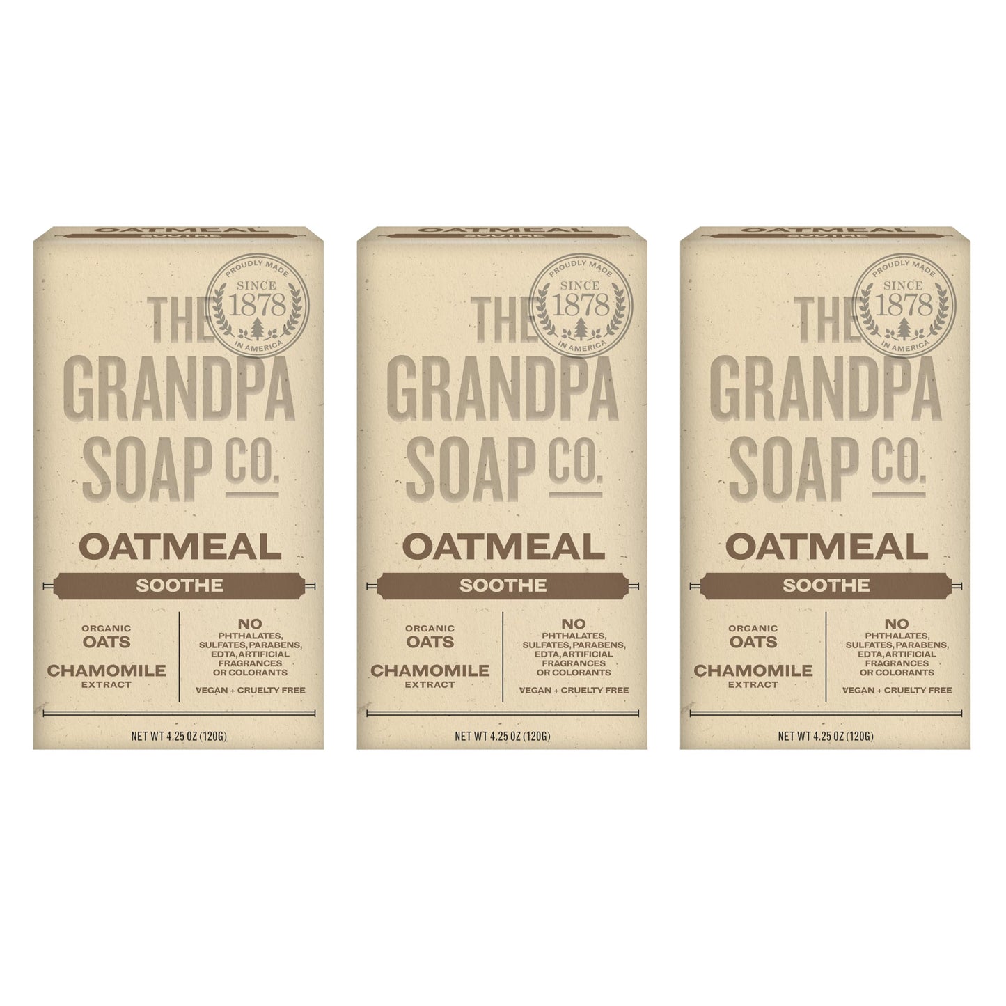 The Grandpa Soap Company Oatmeal Bar Soap - With Organic Oats + Chamomile Extract, Gently Exfoliates and Softens the Skin, Vegan