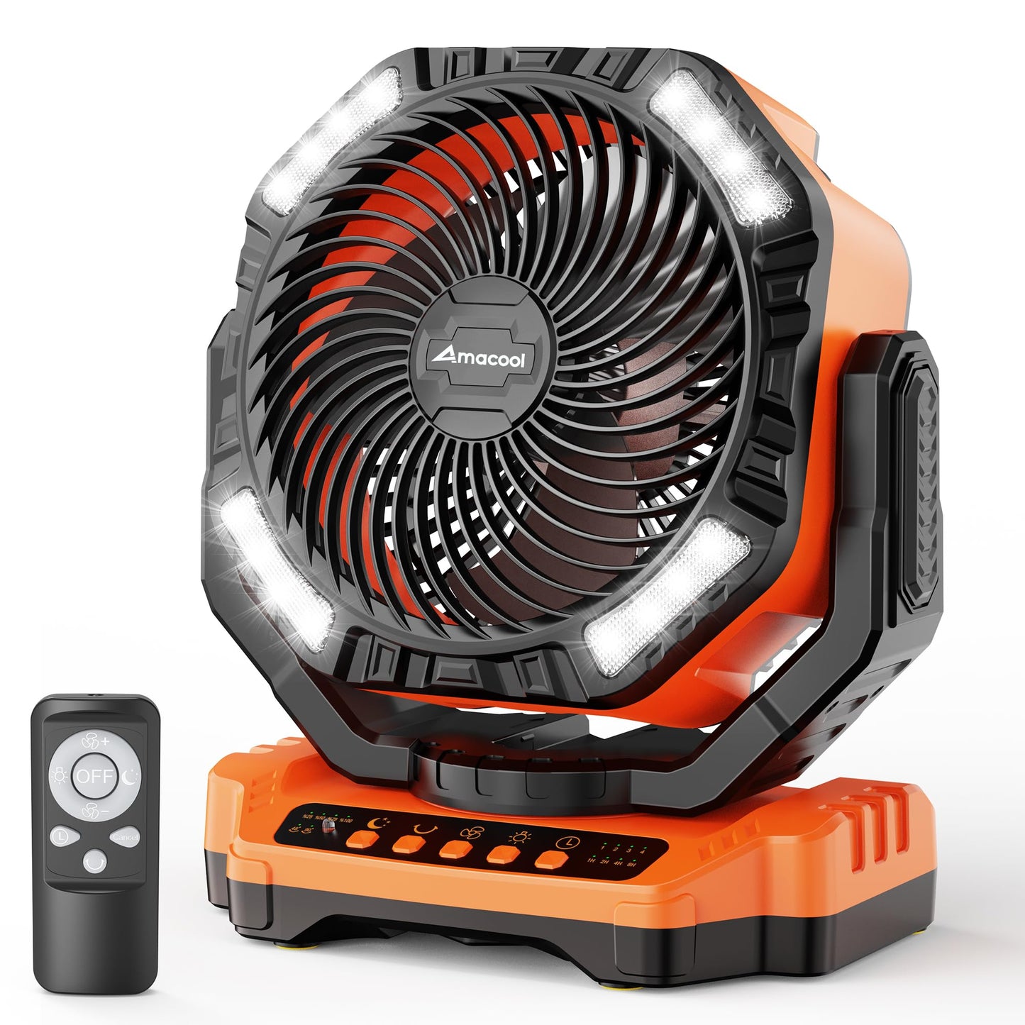 Amacool 20000Mah Rechargeable Camping Fan, Battery Operated Fan With Light, 68Hrs Work Time, 4 Speed, Auto Oscillating Outdoor F