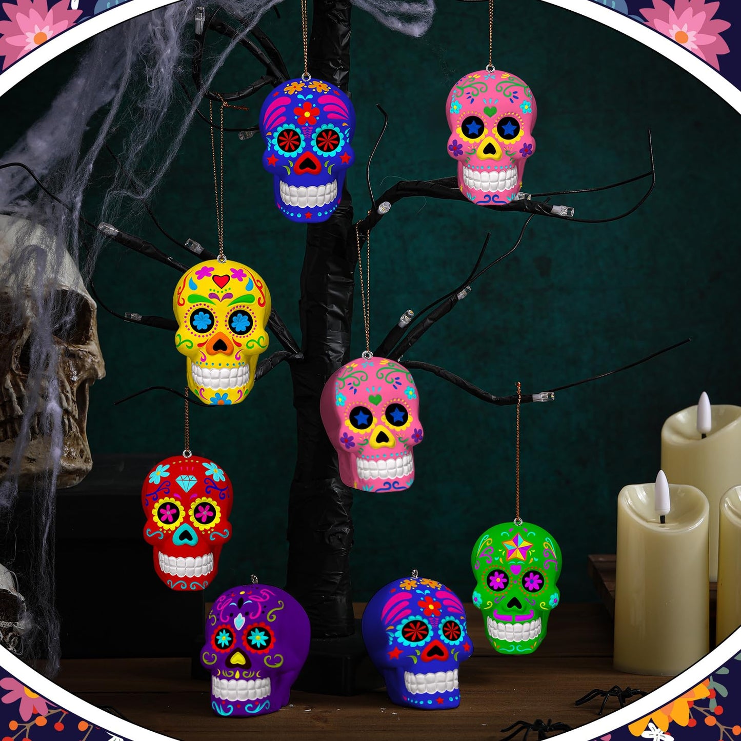 RoundFunny 12 Pcs Day of The Dead Sugar Skull Crafts for Adults Ceramic to Paint 3D Statues Ornaments Ready to Paint Your Own Skull Figurines Unpainted Plaster for DIY Project Arts Activity Decor