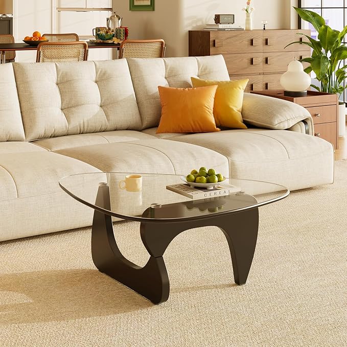 LUCKIIA Coffee Tables Glass Small Farmhouse Coffee Table Mid-Century Modern Wood Center Table for Living Room, Black Transparent, 32 Inch
