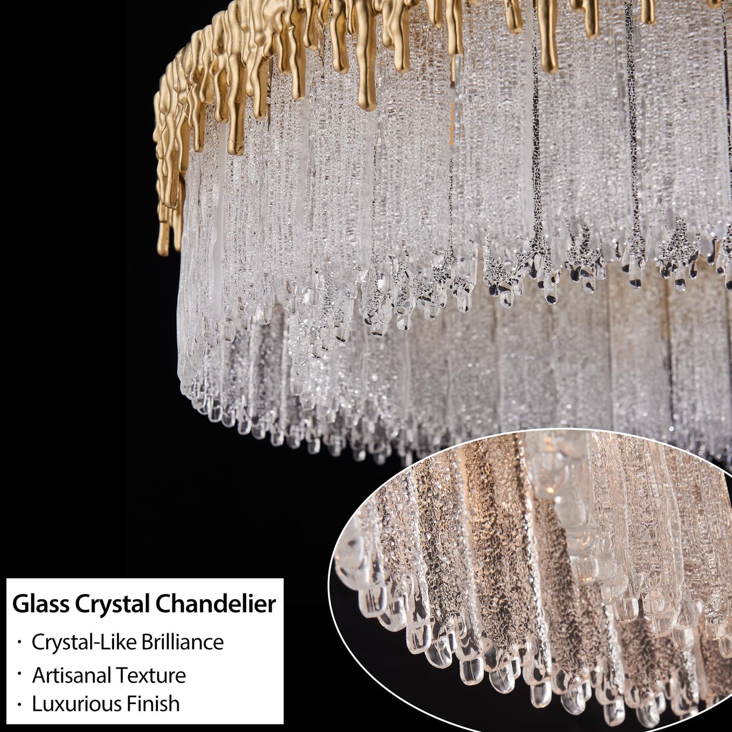 kvtinmty D23.6 Round Crystal Chandelier, Modern Gold Crystal Chandeliers for Dining Room, 10-Light Height Adjustable Chandelier for Living Room Bedroom Entryway Kitchen Island