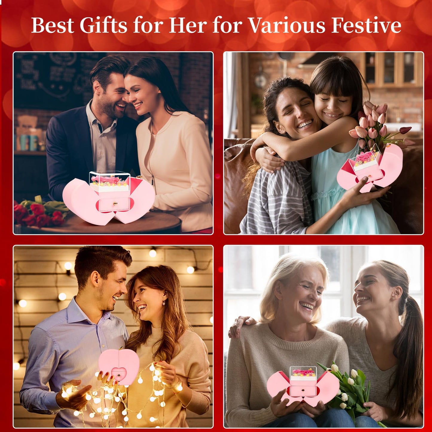 BNWXOY Preserved Real Pink Rose Birthday Gifts for Women Her Mom Wife Girlfriend Grandma with l Love You Necklace Eternal Forever Rose Flowers on Anniversary Valentine's Day Mothers Day Christmas
