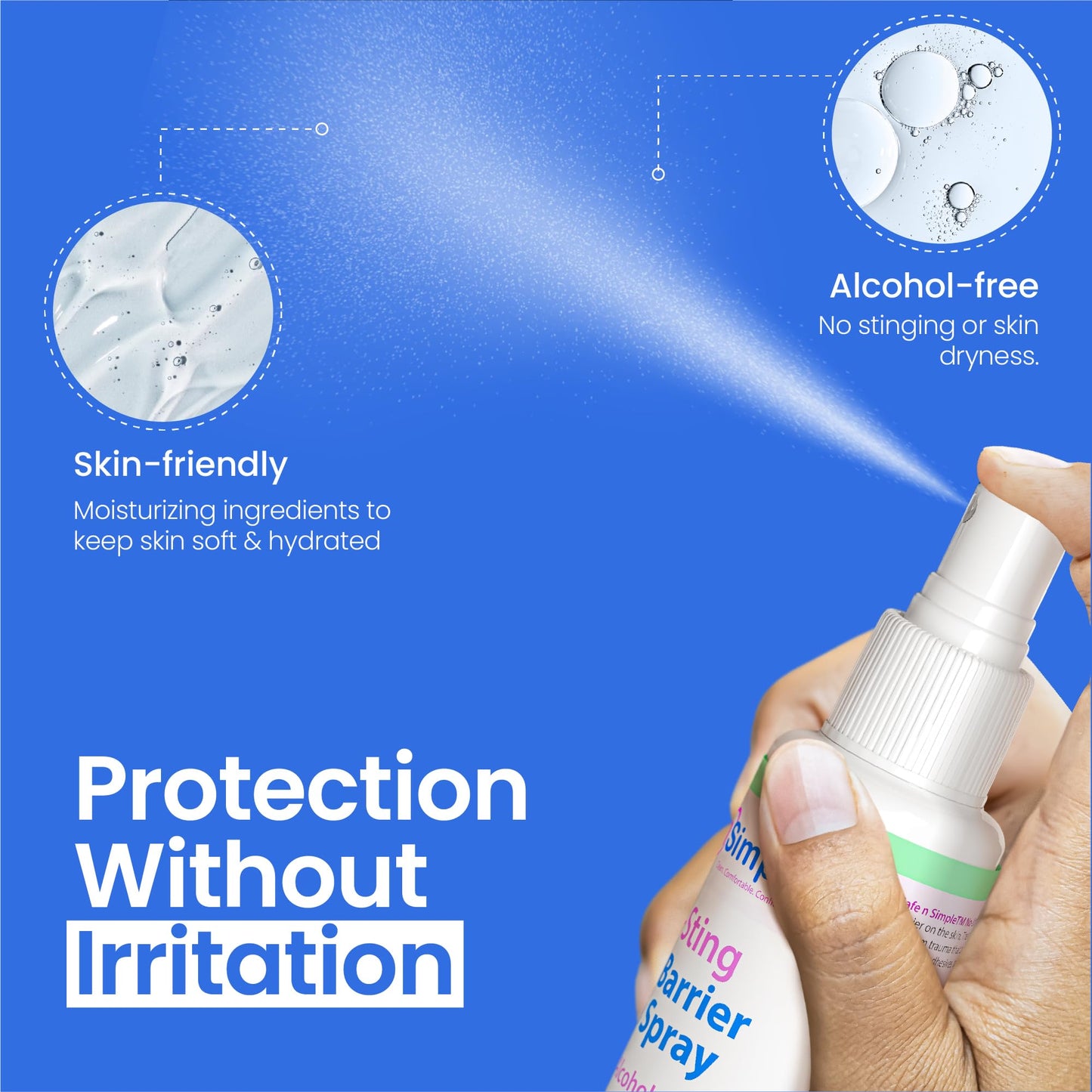 Safe n' Simple No Sting Barrier Film Spray - 2 Oz - Odor-Free Pre Tape Solution - No-Alcohol Skin Prep - Adult Adhesive Spray for Skin Protectant