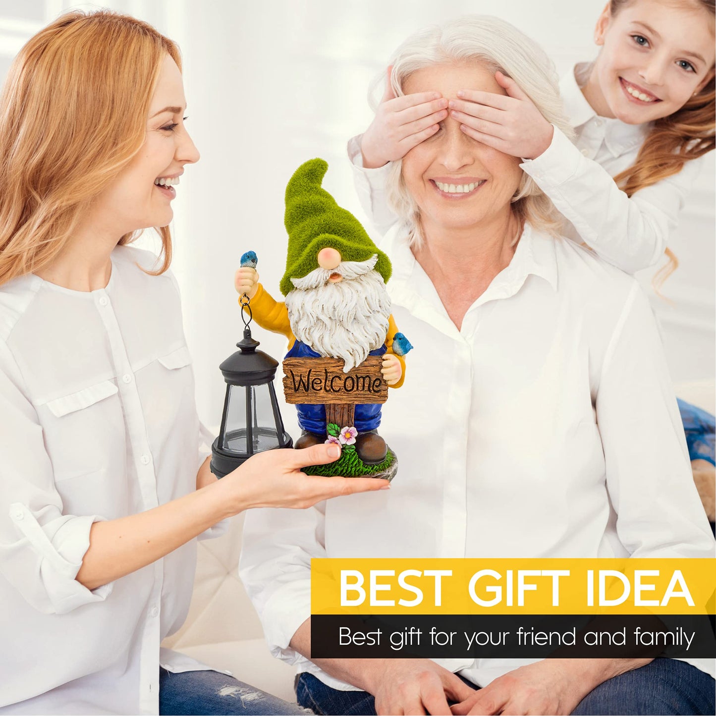 Olekki Garden Gnomes Outdoor - Flocked Gnome Statue Holding Lantern with Solar LED Lights | Gnomes Garden Decorations for Patio, Yard, Lawn Ornaments - Gnome Gifts