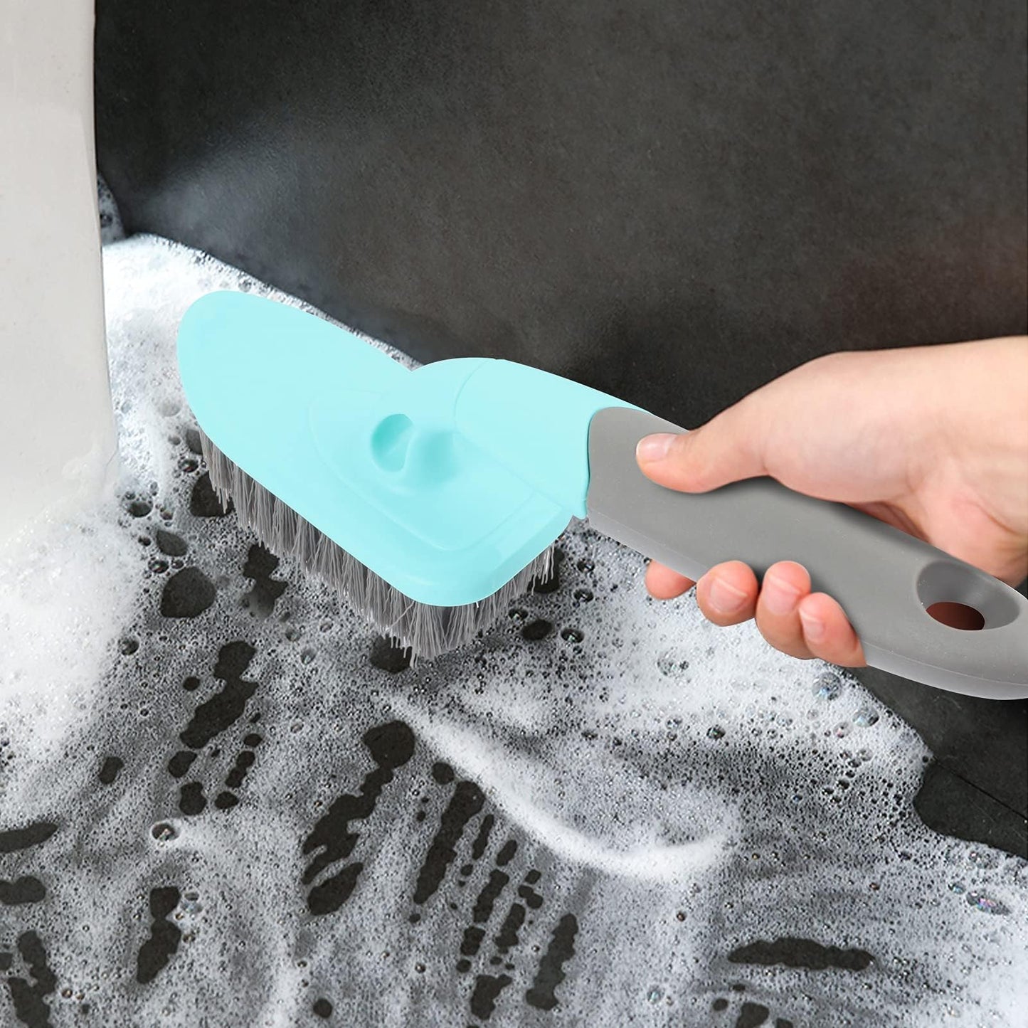 KUFUNG Scrub Brush, Cleaning Shover Scrubber with Ergonomic Handle Bristles for Bathroom Shower Sink Carpet Floor (9 inch, Blue)