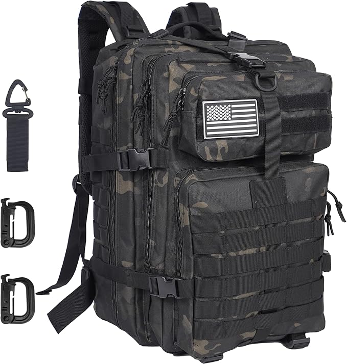 Oraynn 50L Large Military Tactical Backpack Molle Army Assault Pack for Travel Camping Hiking Fishing Backpack for men (bl...