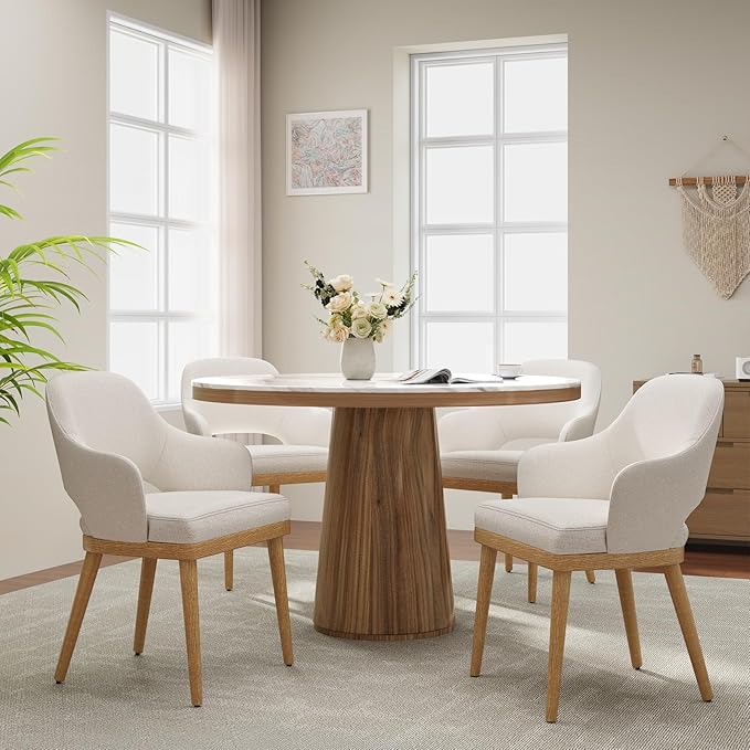 MALOL Wooden Dining Chairs Set of 4, Modern Fabric Upholstered Dining Room Chair, Kitchen Side Chairs, Farmhouse Dinner Chair with Open Back for Kitchen, Beige