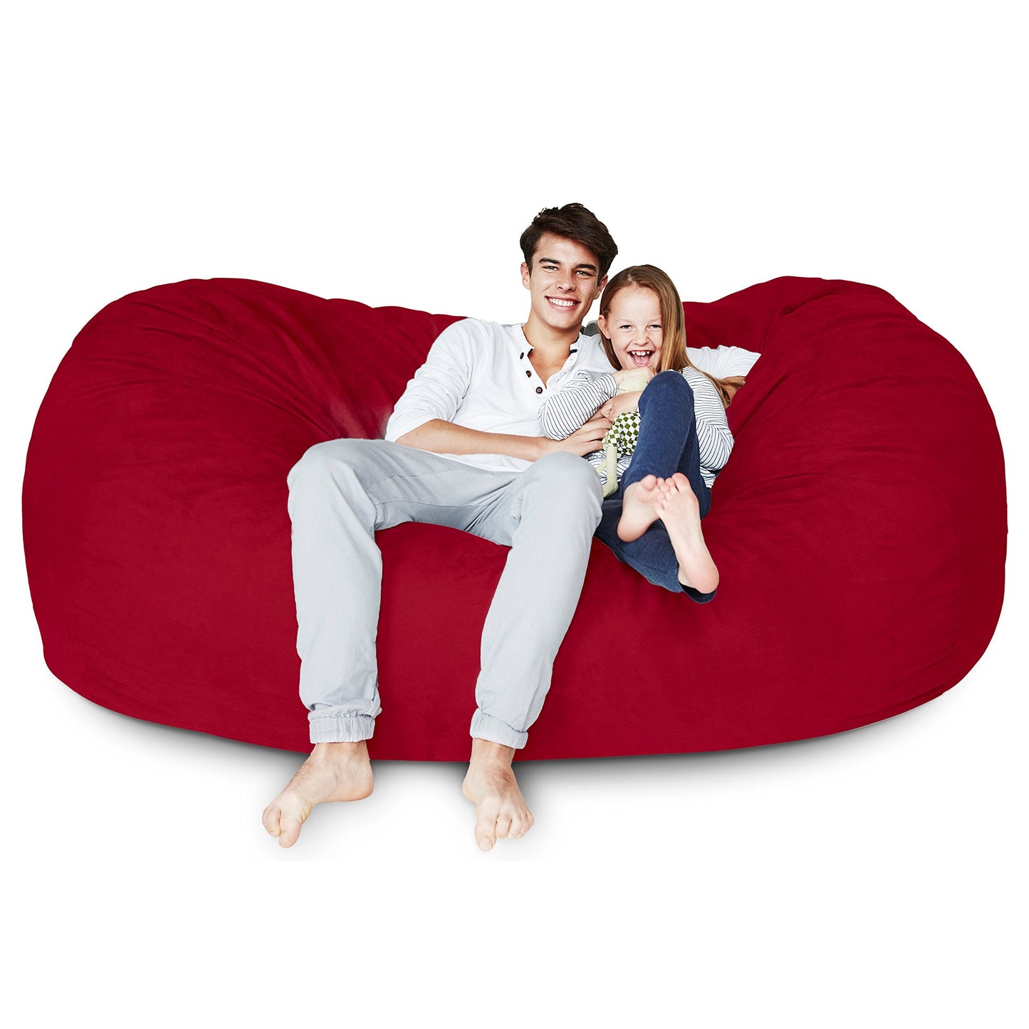 Lumaland Luxurious Giant 7ft Bean Bag Chair with Microsuede Cover - Ultra Soft, Foam Filling, Washable XXL Bean Bag Sofa for Kids, Teenagers, Adults - Sack Chair for Dorm, Family Room - Red