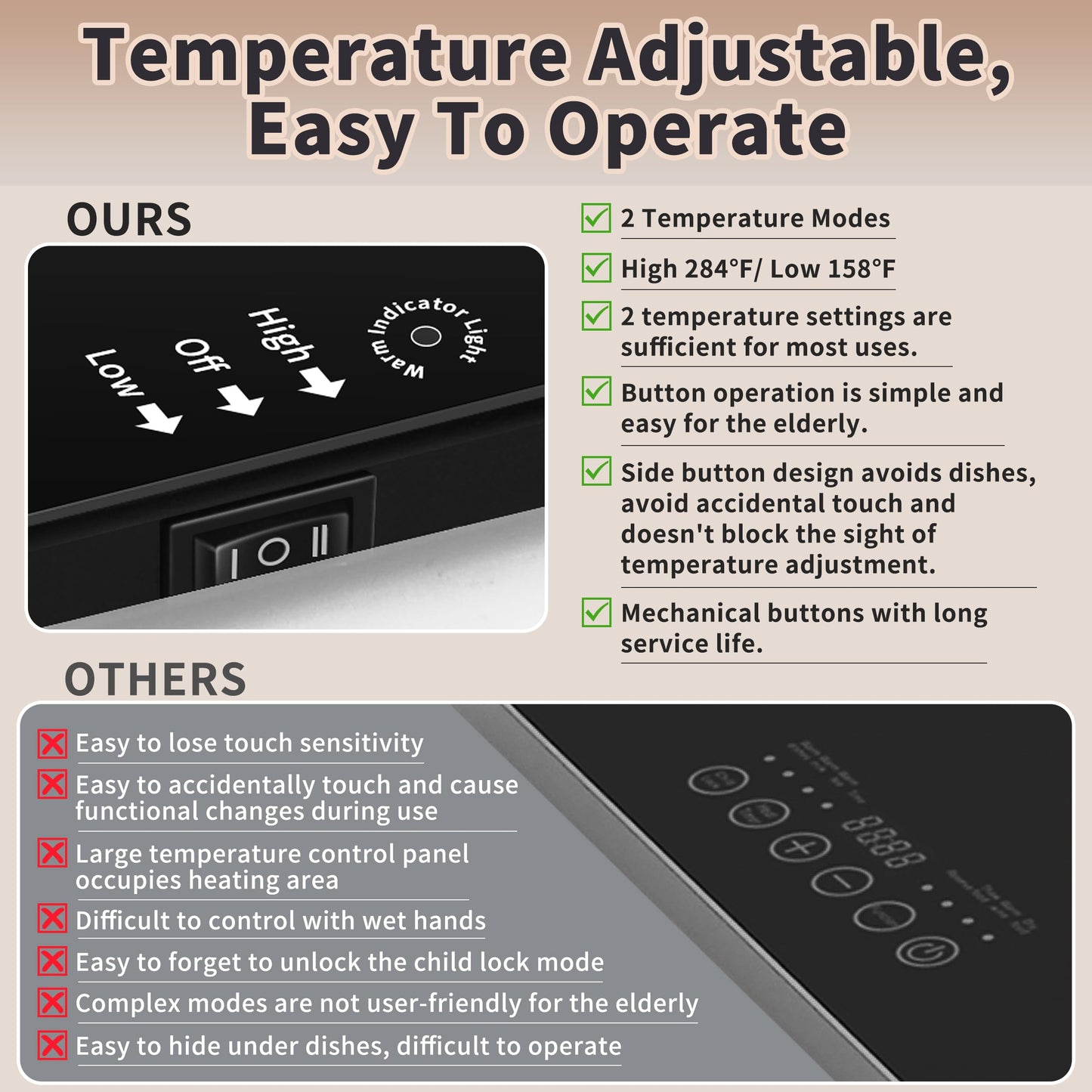 Warming Mat for Food (L 22"x14"), Warming Trays for Buffets Party & Daily Use, Temperature Control Food Warmer, Full Surface Warm Tempered Glass Food Warming Mat, Black Electric Warming Tray