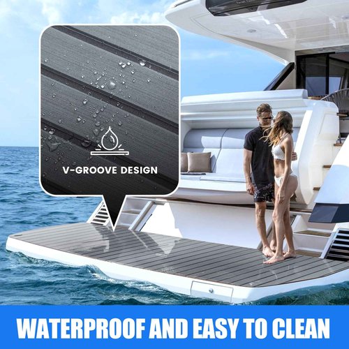 Fullfire EVA Foam Boat Flooring with 3M Self-Adhesive Backing, Marine Decking Faux Teak Deck Sheet for Jon Boats Pontoon Boat Yacht RV Jet Ski Kayak Floor, Dack Grey and Black 94" x 23.5"