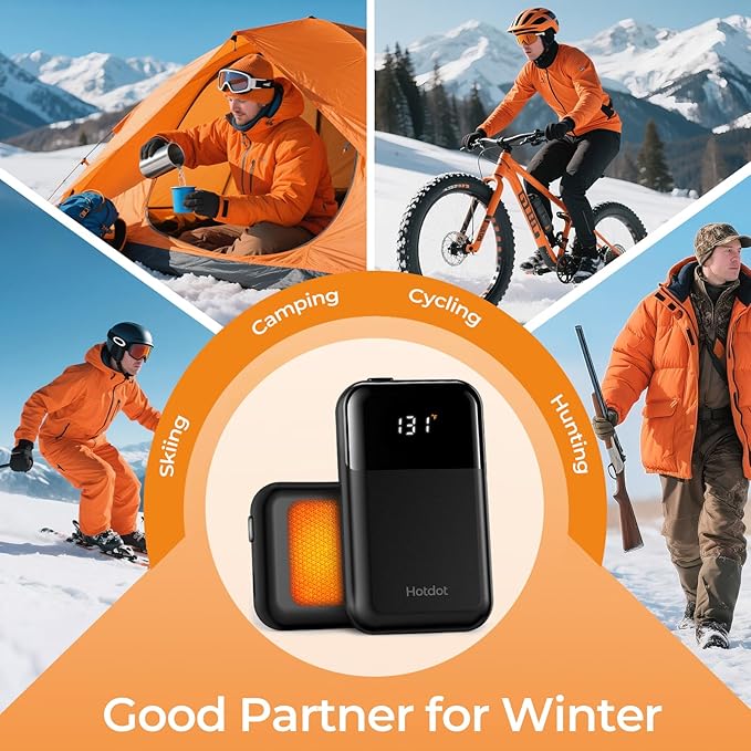 Hotdot Hand Warmers Rechargeable, Heat Levels (104–131°F), Real-Time Temp & Battery Display, Electric Hand Warmers, Fast Heating, Fits in Gloves/Pocket, Gifts for Women & Men