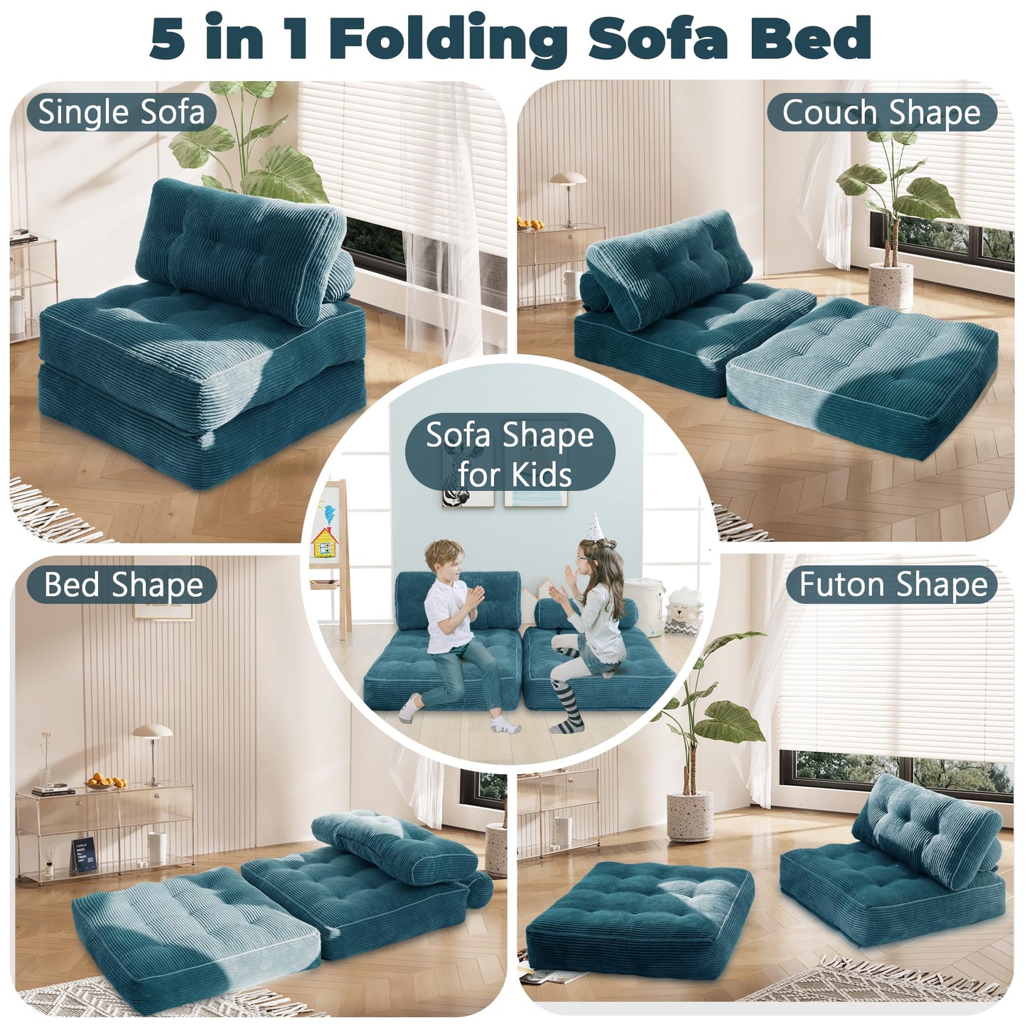 LFCREATOR Folding Sofa Bed,Convertible Sleeper Chair for Adults, Folding Sofa Bed Foam Filling Couch with Pillow，Sleeper Chairs Single Size Floor Mattress,Dark Blue