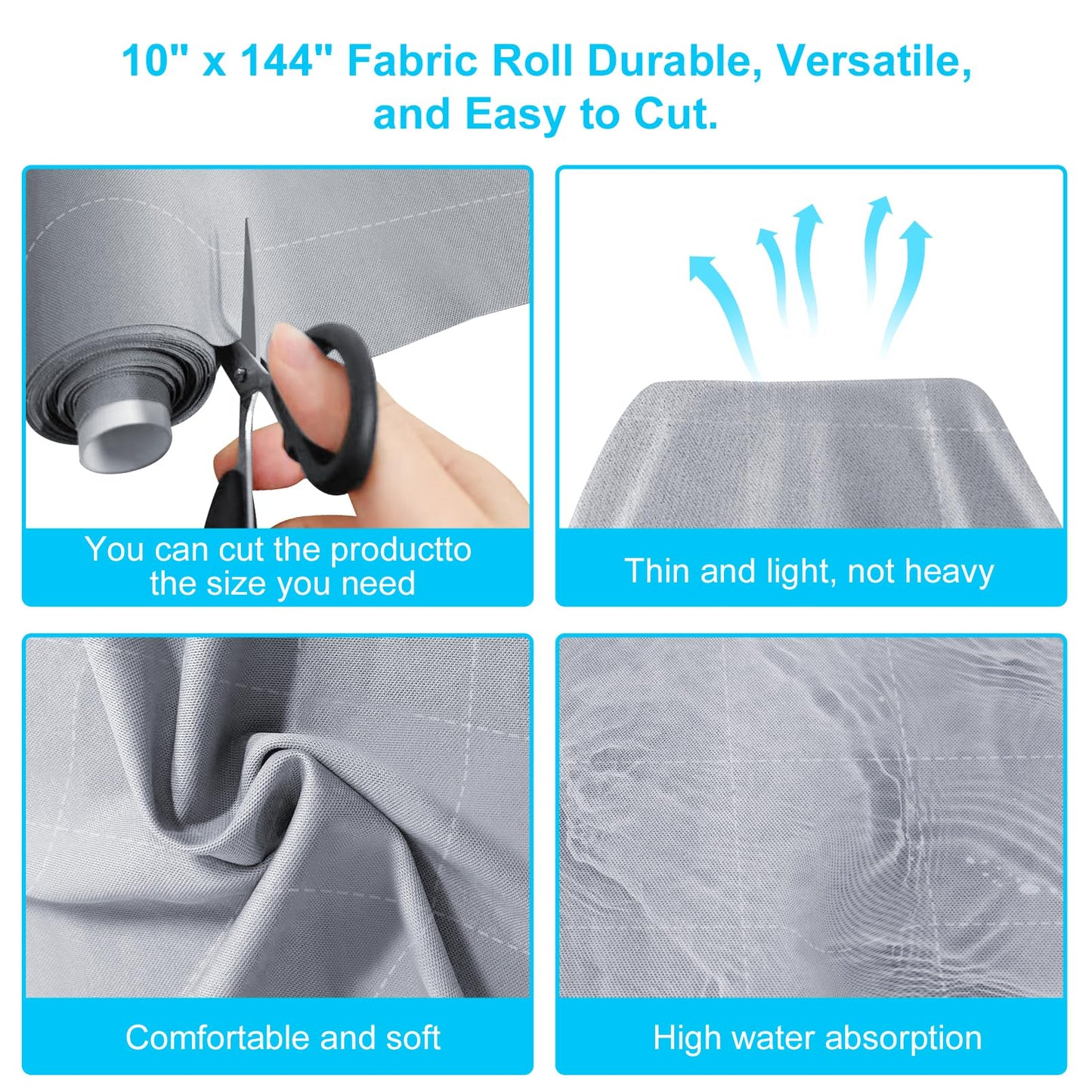 10x144 Inch Silver Infused Fabric Roll, Breathable & Non-Adherent Wound Dressing Wrap for Skin Fold Protection, Soft Medical Bandage Liner, Custom-Cut