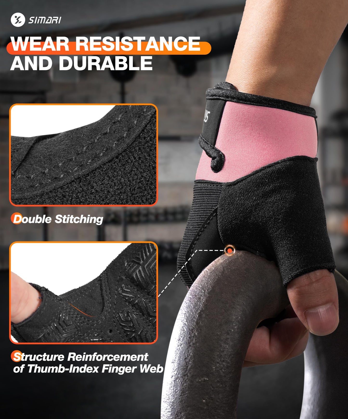 SIMARI Breathable Workout Gloves for Men & Women, Weight Lifting Gloves with Padded, Grip, Full Palm Protection, Gift for Gym Exercise, Cycling, Weightlifting Training, Fitness, Pink, Size M