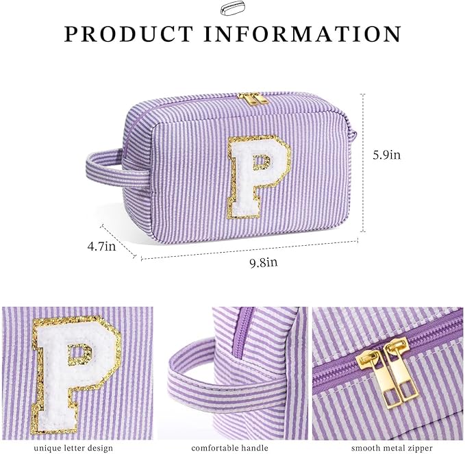 YOOLIFE Travel Makeup Cosmetic Bag - Personalized Monogram Cute Initial Makeup Bags Cosmetic Toiletry Bag Pouch Make Up Case for Women Her Best Friend Friendship Teacher, Birthday Gifts for Women V